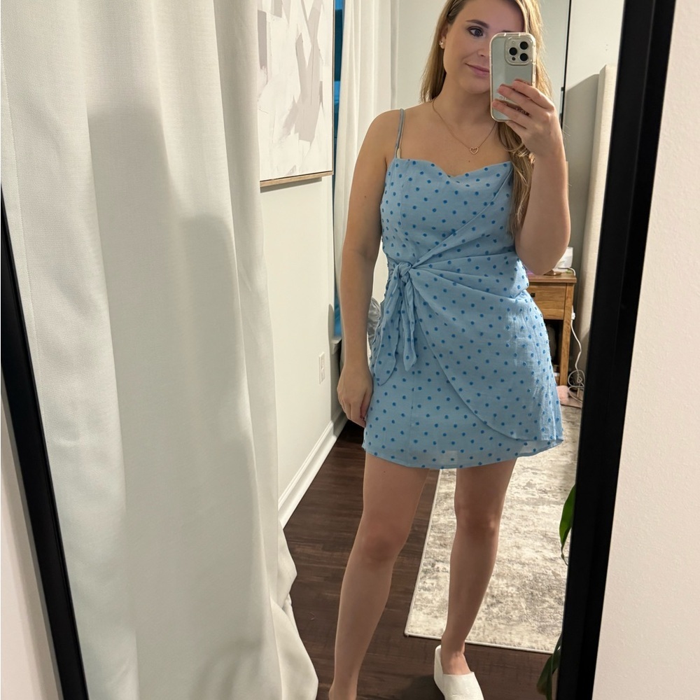 Blue Polka Dot Spring Summer Wrap | Baby Shower / Gender Reveal Dress - Picture 2 of 9